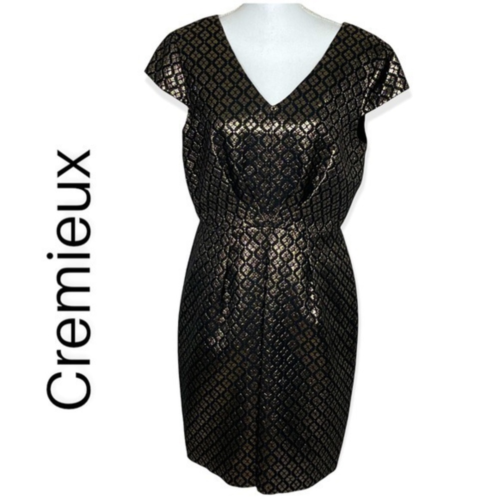 Cremieux Black with Metallic Gold Print Party Event Dress